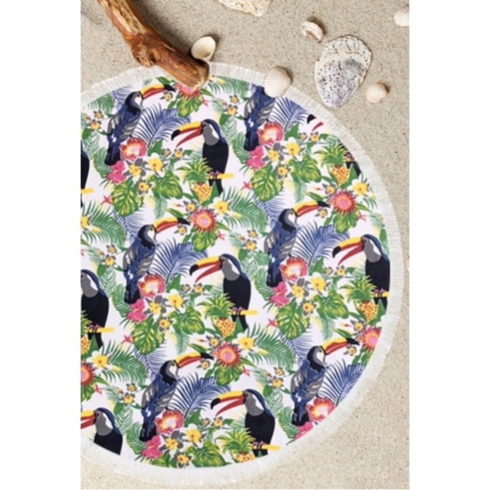 Tropical Toucan Pattern Round Beach Wrap